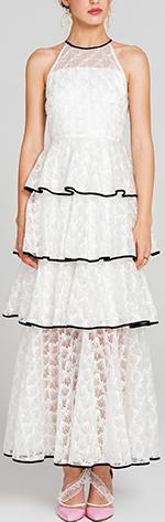 Tiered Lace Halter Maxi Dress, White