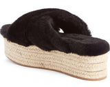 Fur Criss-Cross Platform Espadrille Sandals - Black - DESIGNER INSPIRED FASHIONS