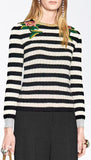 Floral-Embroidered Striped Knit Sweater