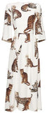 Bengal Cat Print Dress - White - DESIGNER INSPIRED FASHIONS
