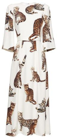 Bengal Cat Print Dress - White - DESIGNER INSPIRED FASHIONS