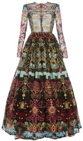 Ornamental Lace Long Sleeve Full Skirt Gown - DESIGNER INSPIRED FASHIONS