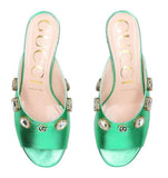 Metallic Leather Lyric Mules - Green, Gold, Pink