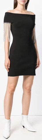 Black Crystal Fringe Embellished Mini Dress