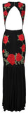 Black Long Floral-Embroidered Stretchy Maxi Dress