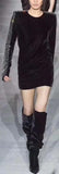 Black Long-Sleeve Crystal-Embellished Velvet Mini Dress | DESIGNER INSPIRED FASHIONS
