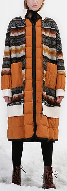 Striped Wool Puffer Down Coat
