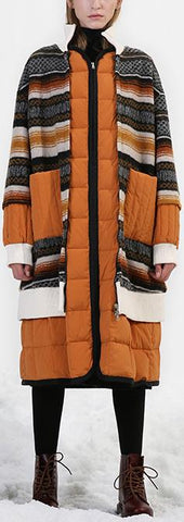 Striped Wool Puffer Down Coat