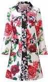 Rose-Embellished Printed Coat