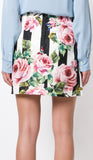 Striped Rose Print Mini Skirt