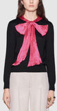 Black Knit Sweater with Pleated Bow