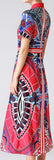 Printed Short-Sleeve Midi Dress with Neck-Tie