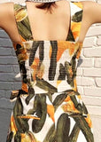 Crystal-Buttoned Vegetable Print Bustier Dress