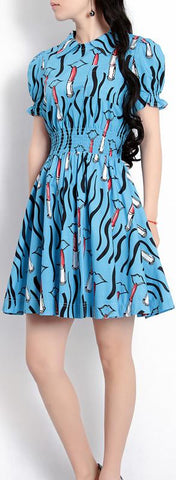 Smocked Printed Mini Dress