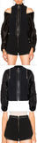 Black Jacket with Zip Sleeves & Black Shorts with Rib Insert & Studded Hem Set - DESIGNER INSPIRED FASHIONS