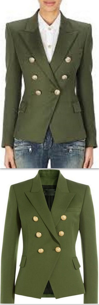 Double-Breasted Cotton-Blend Blazer-Green - DESIGNER INSPIRED FASHIONS