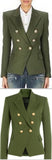 Double-Breasted Cotton-Blend Blazer-Green - DESIGNER INSPIRED FASHIONS