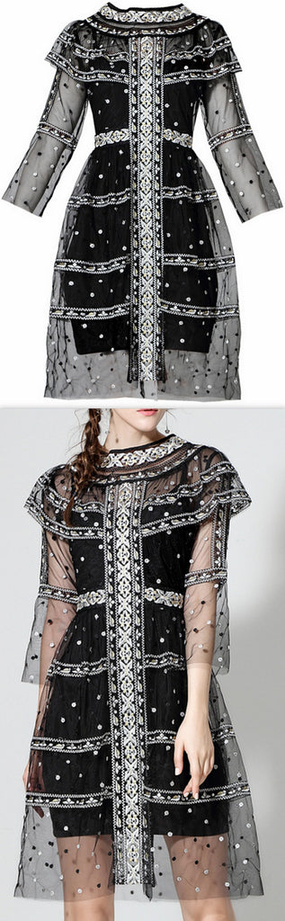 Embroidered Mesh & Tulle Dress