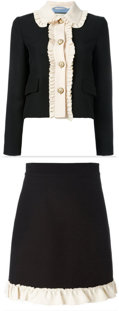Ruffle Trim Crop Jacket & Skirt Set