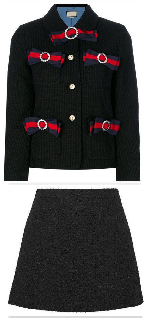 Web-Bow Tweed Jacket & Skirt Set