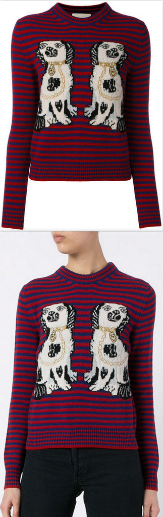 Dog & Stripe Intarsia Knit Sweater