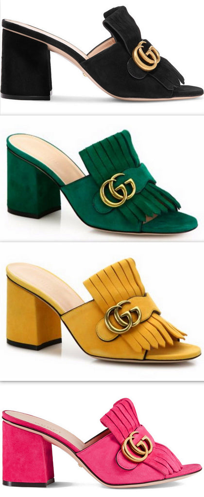 Marmont Fringed Suede Mules - Black, Green, Yellow or Pink - DESIGNER INSPIRED FASHIONS