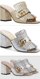 GG Marmont Metallic Crackle-Leather Mules, Gold or Silver - DESIGNER INSPIRED FASHIONS