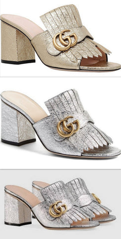 GG Marmont Metallic Crackle-Leather Mules, Gold or Silver - DESIGNER INSPIRED FASHIONS