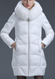 Puffer Down Coat with Removable Fur, White
