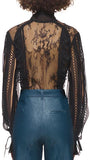 Trim Panelled Draped Sleeve Top, Black