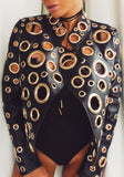 Hole-Embellished Faux-Leather Jacket - Black, Silver or Gold - DESIGNER INSPIRED FASHIONS
