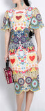 Embroidered Multi Colored Scalloped-Trim Dress