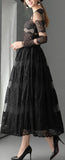 Black Lace-Paneled Fit & Flare Midi Dress