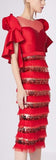 Sequin-Paneled Ruffled-Sleeve Evening Dress