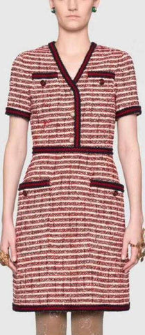 Striped Tweed V-Neck Dress