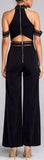 Black Stud-Embellished Off Shoulder Stretch Halter and Pant Set