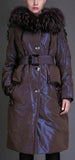 Metallic Down Fill Coat with Faux Fur Collar, Blue