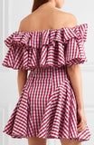 Off-the-Shoulder Gingham Dress - DESIGNER INSPIRED FASHIONS