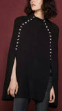 Snap Embellished Cape Sleeve Knit Sweater in Black or White - DESIGNER INSPIRED FASHIONS