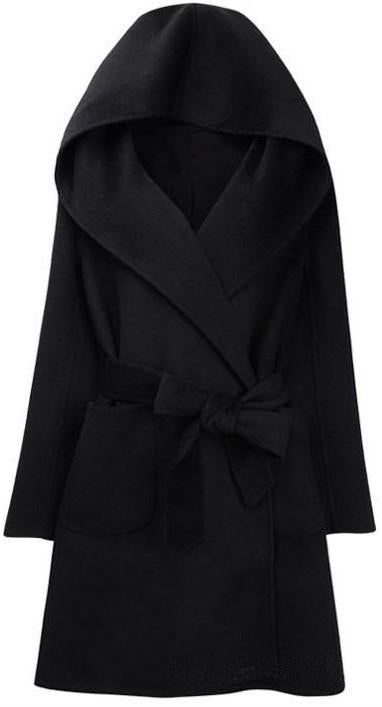 Hooded Cashmere & Wool Wrap Coat in Black or Grey - DESIGNER INSPIRED FASHIONS