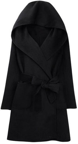 Hooded Cashmere & Wool Wrap Coat in Black or Grey - DESIGNER INSPIRED FASHIONS