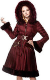 Belted Fur-Trimmed Pleated Down Coat in Red - DESIGNER INSPIRED FASHIONS