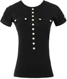 Button Embellished T-Shirt - (White, Black, Red,Green) - DESIGNER INSPIRED FASHIONS