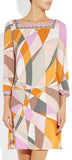 Geometric Print Square-Neck Jersey Silk Mini Dress-Multi Color - DESIGNER INSPIRED FASHIONS