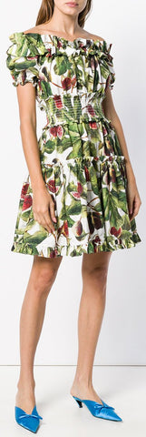 Printed Poplin Off-the Shoulder Dress