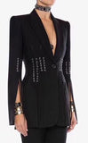 Eyelet Embellished Lace-up Grain de Poudre Blazer