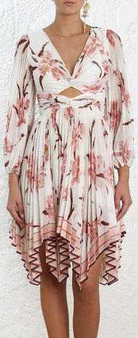 Corsage Pleat Mini Dress, Pink