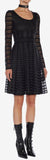 Scoop Neck Sheer Knit Mini Dress, Black