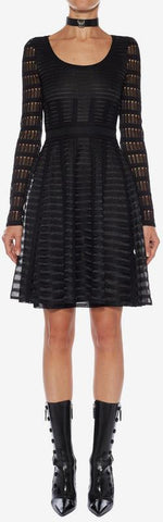 Scoop Neck Sheer Knit Mini Dress, Black