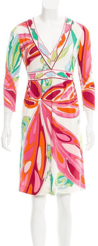 Printed Jersey Silk V-Neck Dress
